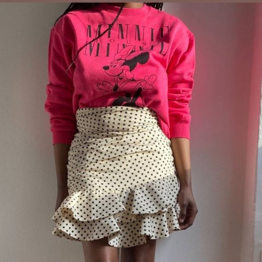 DRAPED RUCHED POLKA DOT SKIRT with RUFFLE HEM - Picture 10 of 10